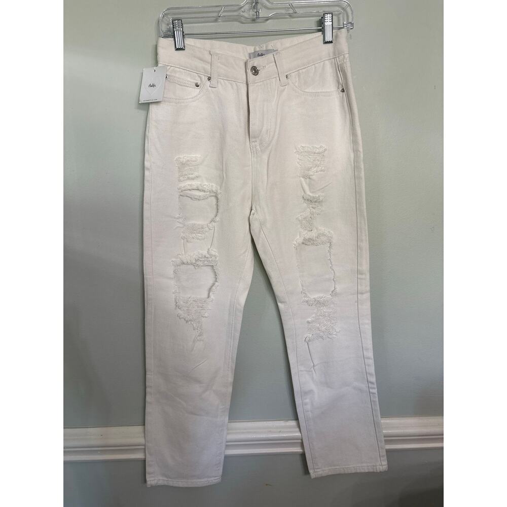 Adika White Distressed Straight Leg Jeans | High Rise | Size M (NWT)